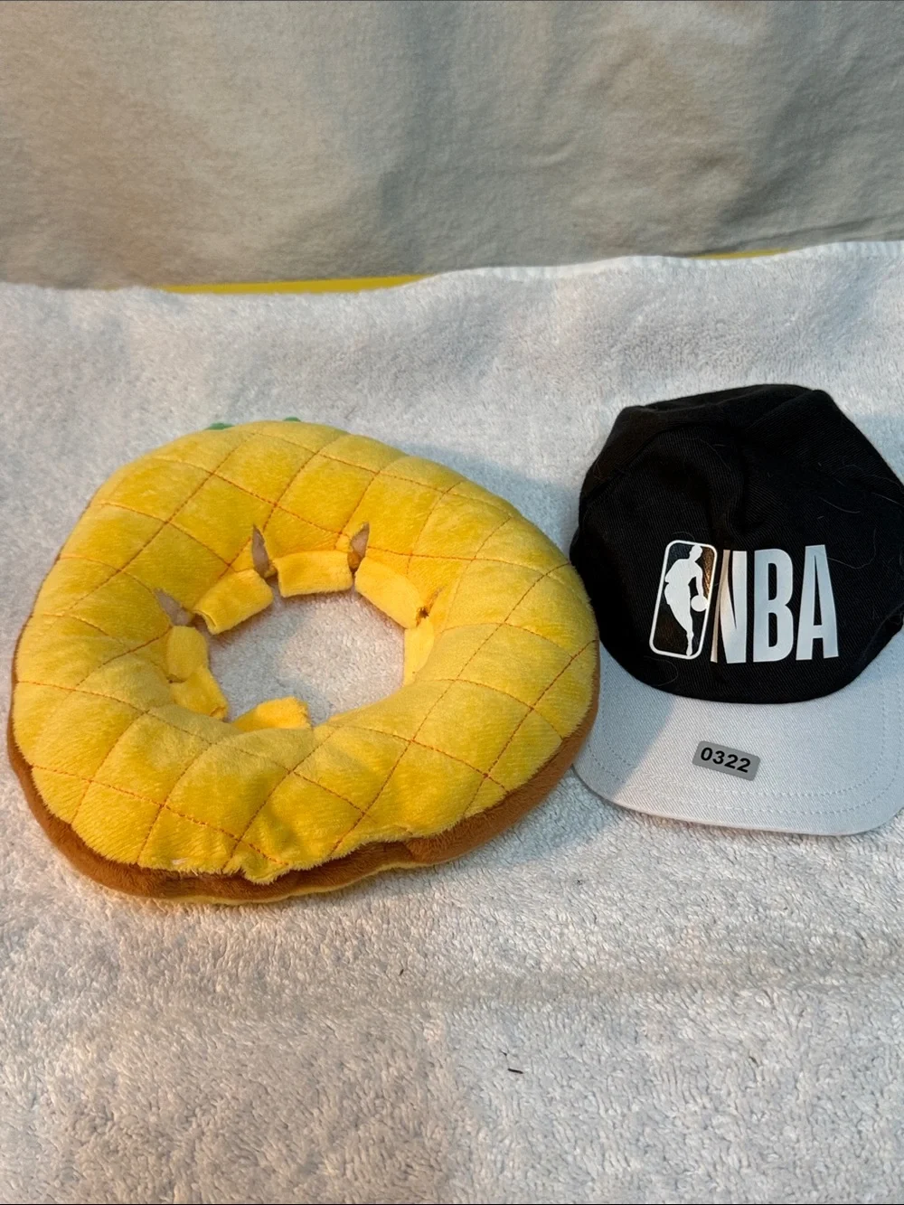NBA Pets Black and White Cap with Yellow Plush Pineapple Neck Pillow